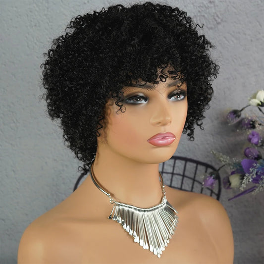 Short Afro Kinky Curly Pixie Wig — 100% Human Hair