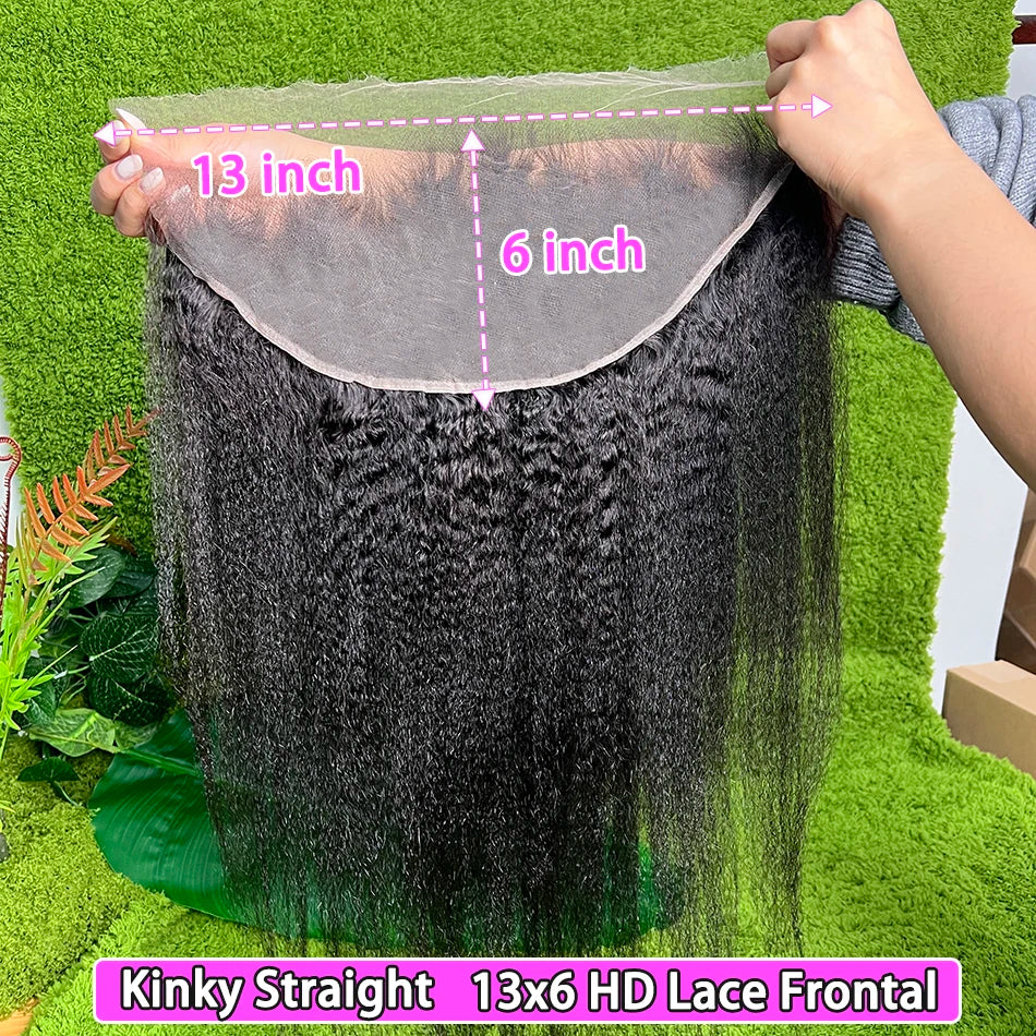 Kinky Straight 13x6 HD Lace Frontal 100% Human Hair #1B Natural Black Color Preplucked Bleached Knots Lace Vietnamese Hair