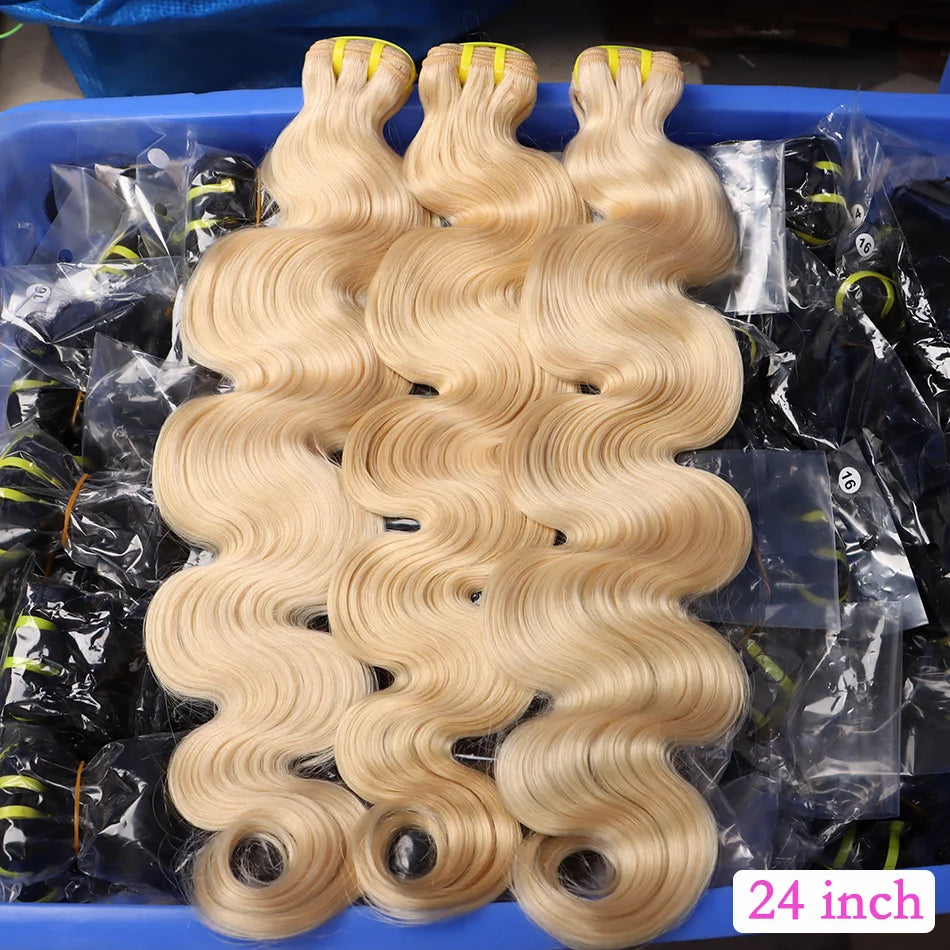 #613 Body Wave Human Hair Bundles Blonde Colored 1/2/3/4 Pcs 10-30 Inch 100% Real Human Hair Weave Wavy Virgin Hair Extensions