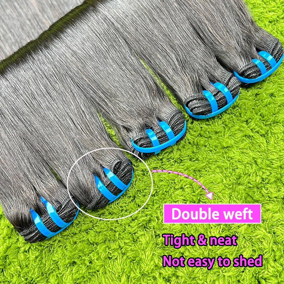18A Bone Straight Double Drawn 100% Human Hair Bundles Weave Raw Virgin Hair Extensions #1B Natural Black Color Can Bleach #613