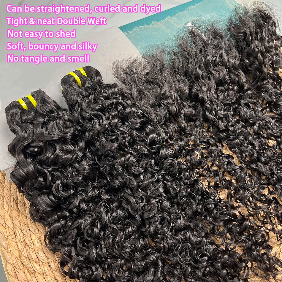 Burmese Curly Bundles With 13x4 HD Lace Frontal Hair #1B Natural Black Color Vietnam 100% Raw Virgin Human Hair Weave Extensions