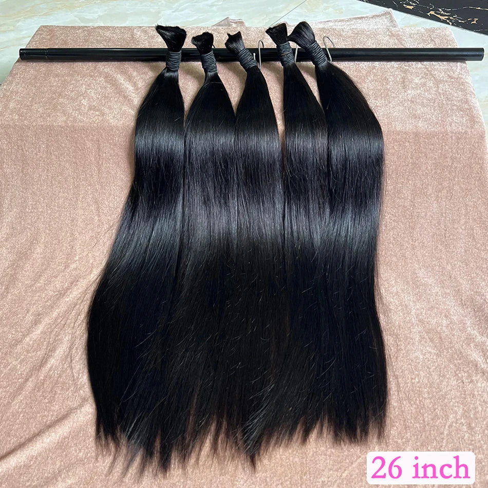 Straight Hair Extension Bulk No Weft 100% Unprocessed Raw Virgin Human Hair #1B Natural Color 100g/Pcs High Quality For Braiding