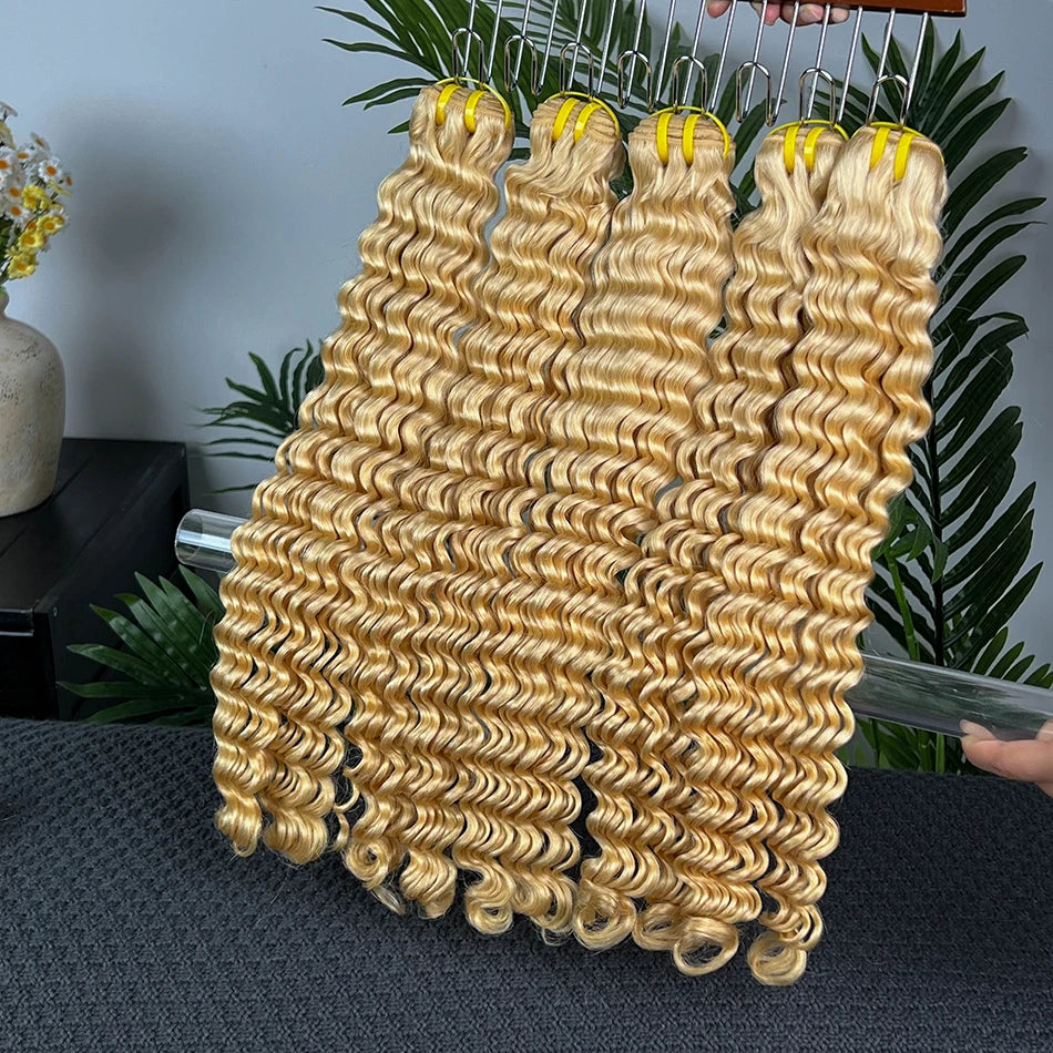 #613 Blonde Color Deep Wave Human Hair Bundles 100grams 18-26 Inch 1/2/3/4 Bundle Deal 100% Virgin Human Hair Weaving Extensions