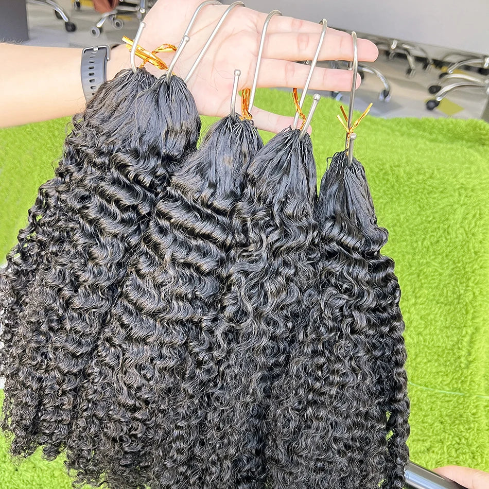 4B Curly Crochet Human Hair Extensions Pre-Separated Invisible Knotless #1B Natural Color Afro Kinky Curly Braids Crochet Hair