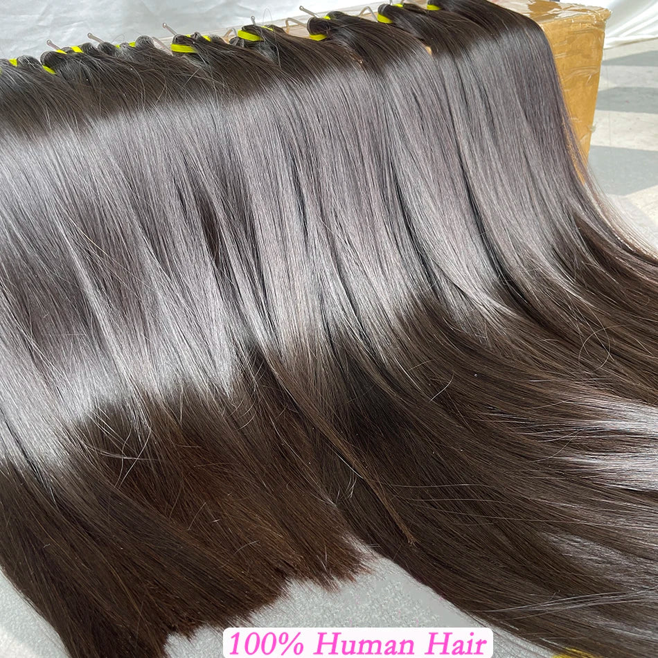 18A Double Drawn Bone Straight Human Hair Bundles Weave 100% Raw Virgin Hair Extensions #1b Natural Black Color Can Bleach #613