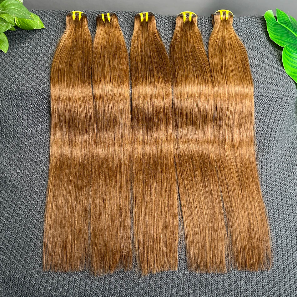 #4 Brown Colored Straight Human Hair Bundles Vietnamese Hair Extensions Weave Double Weft 18-30 Inches 100 Grams For Women