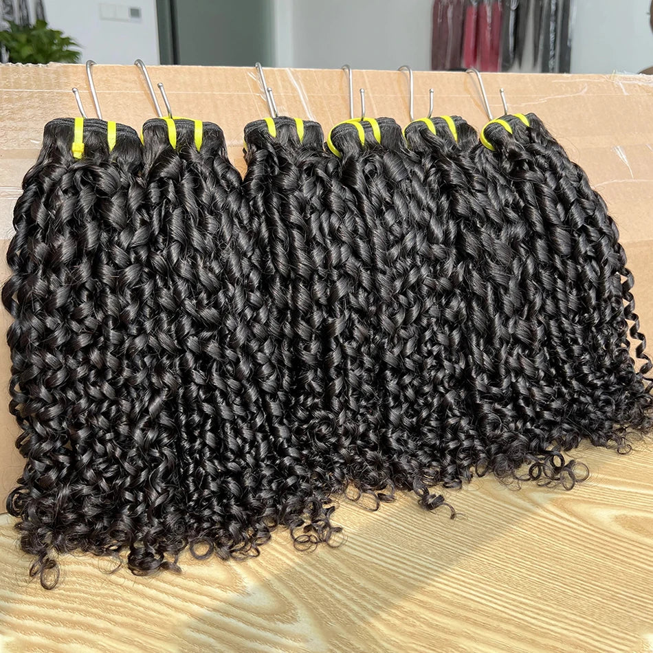 Pixie Curly Bundles #1B Natural Black Color Human Hair 10-30 Inches Bouncy Curly 100% Raw Virgin Hair Weave Extensions Weaving
