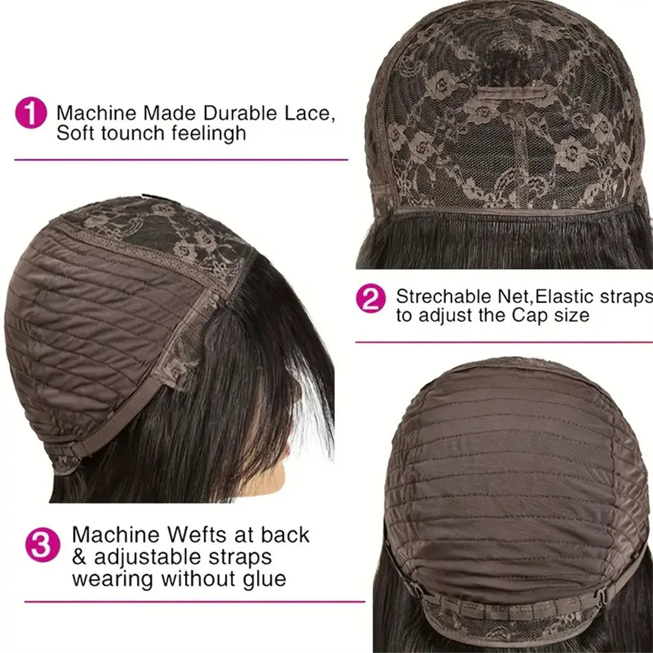 Body Wave Wig with Bangs — 32 Inch, Full Machine Made