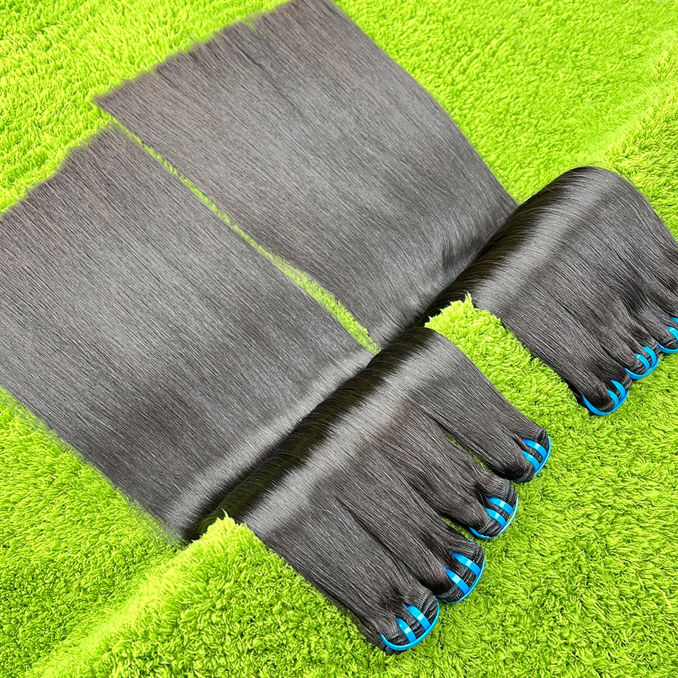 Double Drawn Bone Straight 100% Human Hair Bundles Weave 18A Raw Virgin Hair Extensions #1B Natural Black Color Can Bleach #613