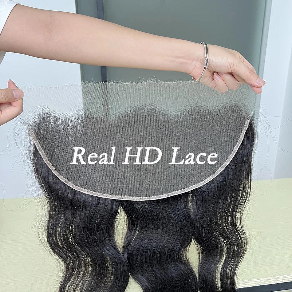 Body Wave 13x6 HD Lace Frontal Human Hair Pre-Plucked #1B Natural Black Color Melt Skin Invisible HD Lace Closure For Women