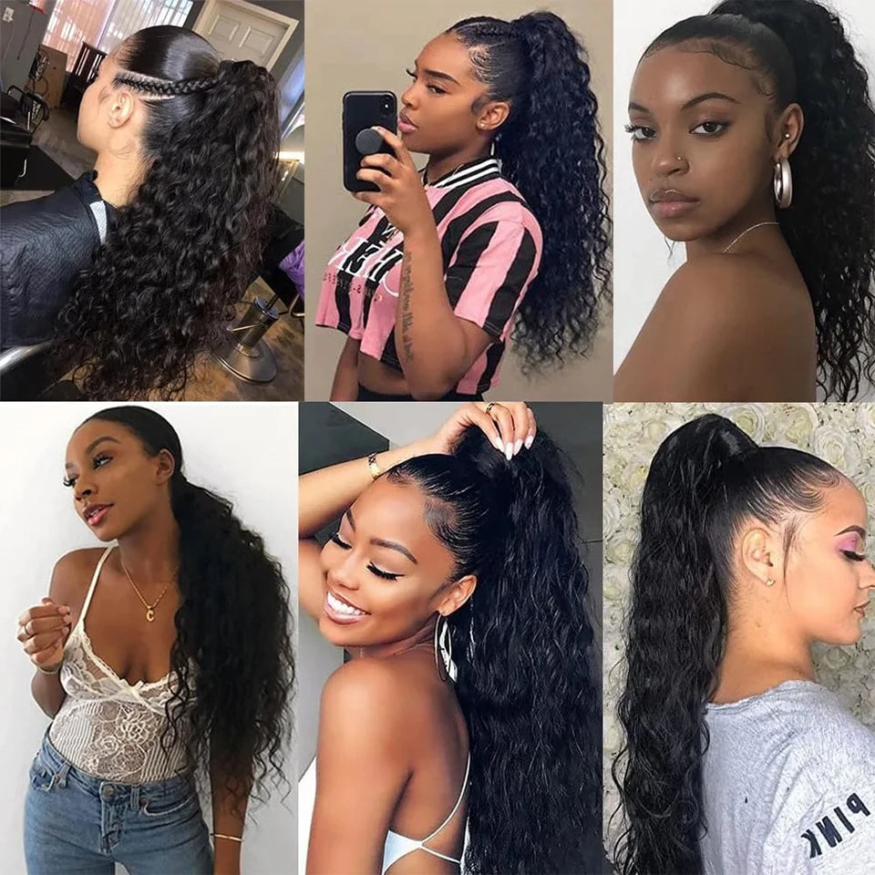 Water Wave Clip-In Ponytail — 100g Virgin Human Hair