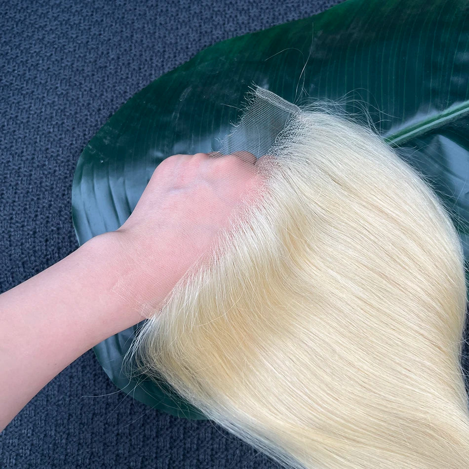 #613 Color 6x6 HD Lace Closure Blonde Straight Real Human Hair Pre-Plucked Bleached Knots Melt Skin Invisible Lace For Women