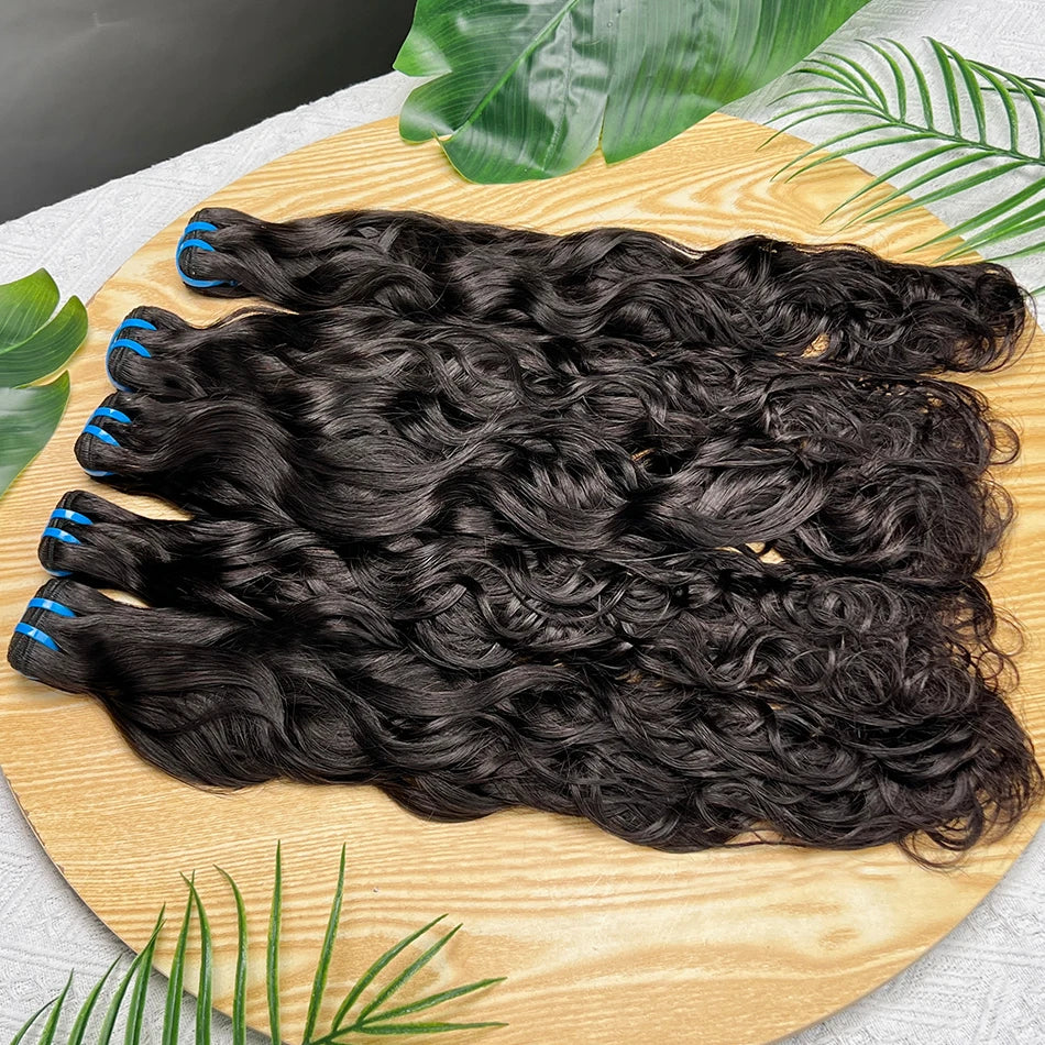 18A Natural Wave Bundles 100% Human Hair Unprocessed Raw Virgin Hair Weave Extensions #1B Natural Color Wavy Hair 1 2 3 4 pcs