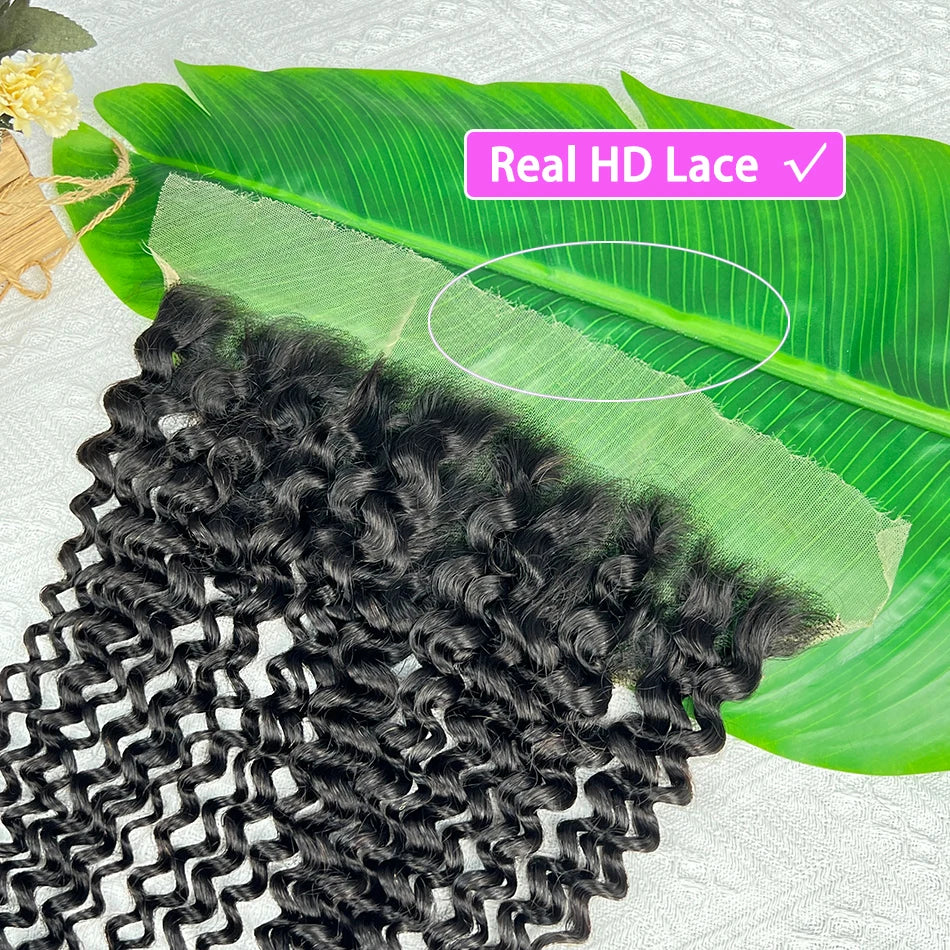 13x4 Hd Lace Frontal Deep Curly Human Hair #1B Natural Color Melt Skin Invisible Lace 100% Raw Virgin Vietnamese Human Hair