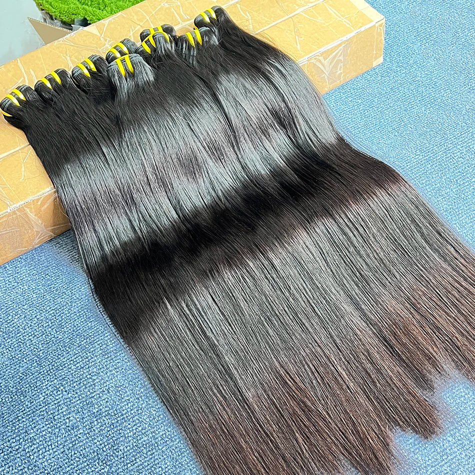 Straight 100% Human Hair Bundles Unprocessed Raw Virgin Hair Weave Extensions 10-36 Inch Double Weft 1B Natural Black Color Hair