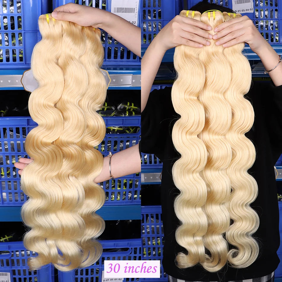 #613 Body Wave Human Hair Bundles Blonde Colored 1/2/3/4 Pcs 10-30 Inch 100% Real Human Hair Weave Wavy Virgin Hair Extensions