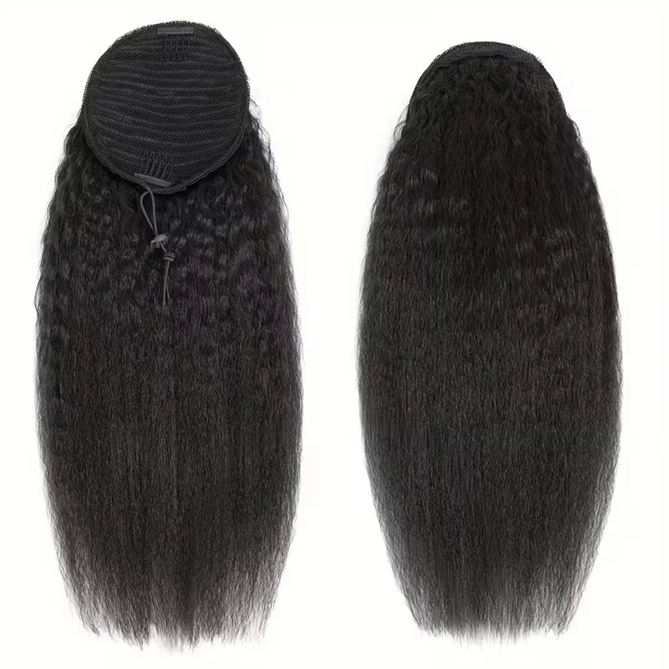 Kinky Straight Drawstring Ponytail — 4B/4C Remy, 10–32 Inch