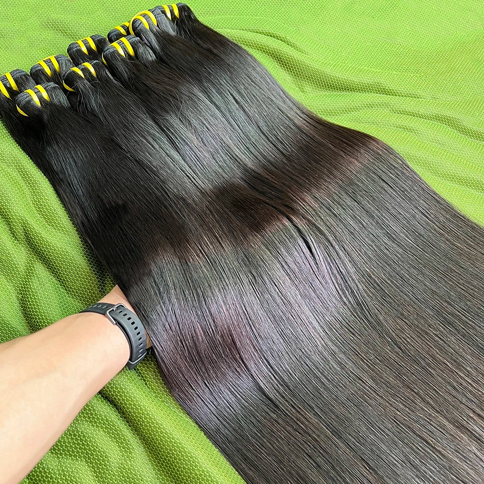 Straight 100% Human Hair Bundles Unprocessed Raw Virgin Hair Weave Extensions 10-36 Inch Double Weft 1B Natural Black Color Hair