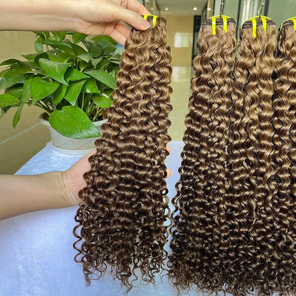 #8 Colored Deep Curly Human Hair Bundles 100% Raw Virgin Vietnamese Wavy Hair Weave Extensions 100grams/bundle 18-26 Inch