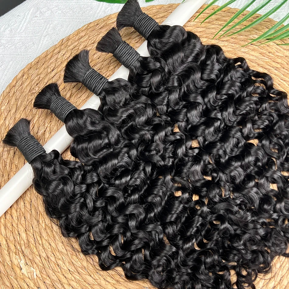 Water Wave Human Hair Bulk No Weft Braids Hair 100% Unprocessed Raw Virgin Human Hair For Braiding #1B Natural Black Color Hair