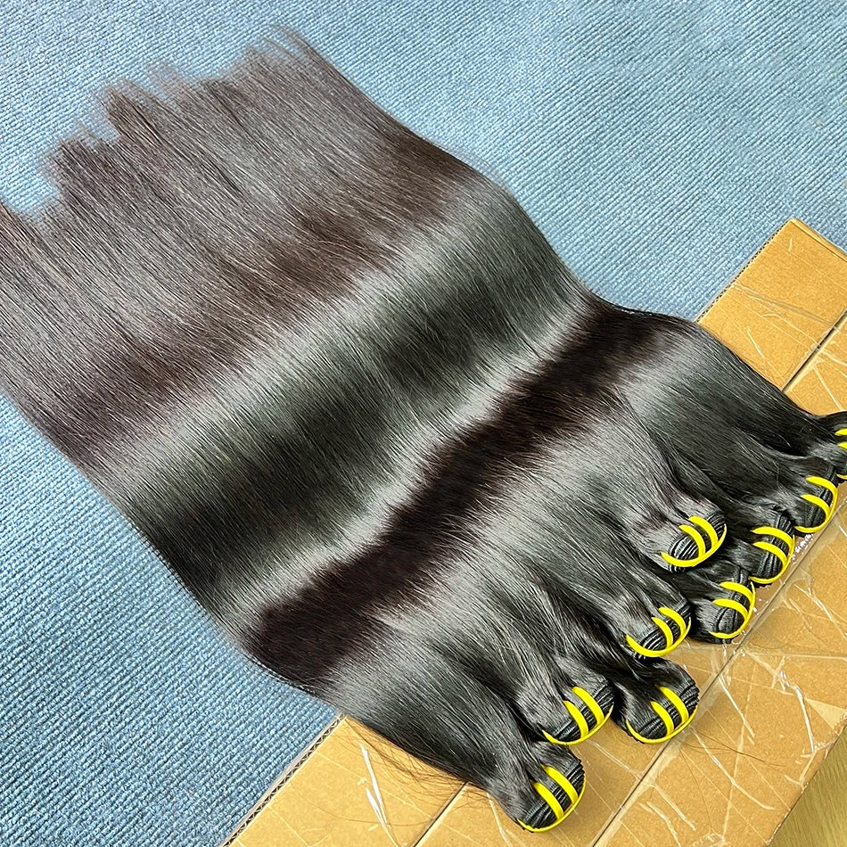 Straight 100% Human Hair Bundles Unprocessed Raw Virgin Hair Weave Extensions 10-36 Inch Double Weft 1B Natural Black Color Hair