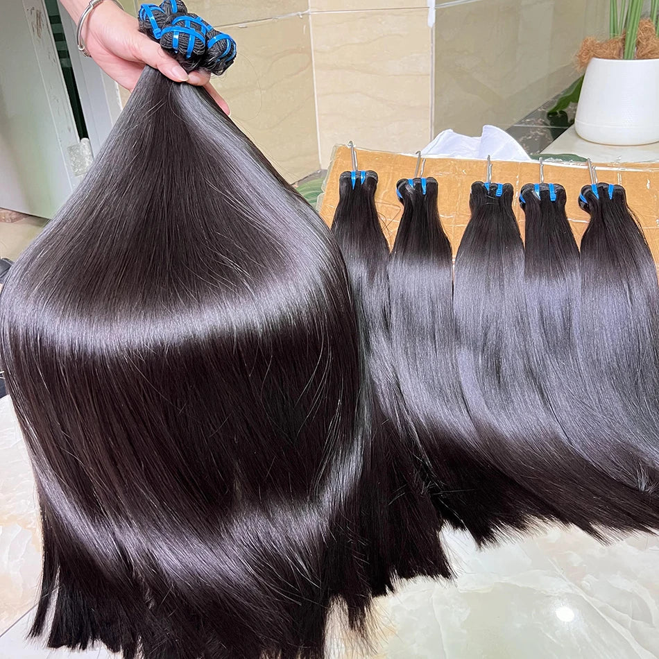18A Double Drawn Bone Straight Human Hair Bundles Weave 100% Raw Virgin Hair Extensions #1b Natural Black Color Can Bleach #613