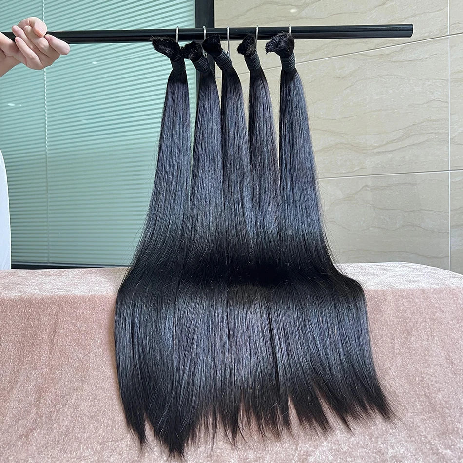 Straight Hair Extension Bulk No Weft 100% Unprocessed Raw Virgin Human Hair #1B Natural Color 100g/Pcs High Quality For Braiding