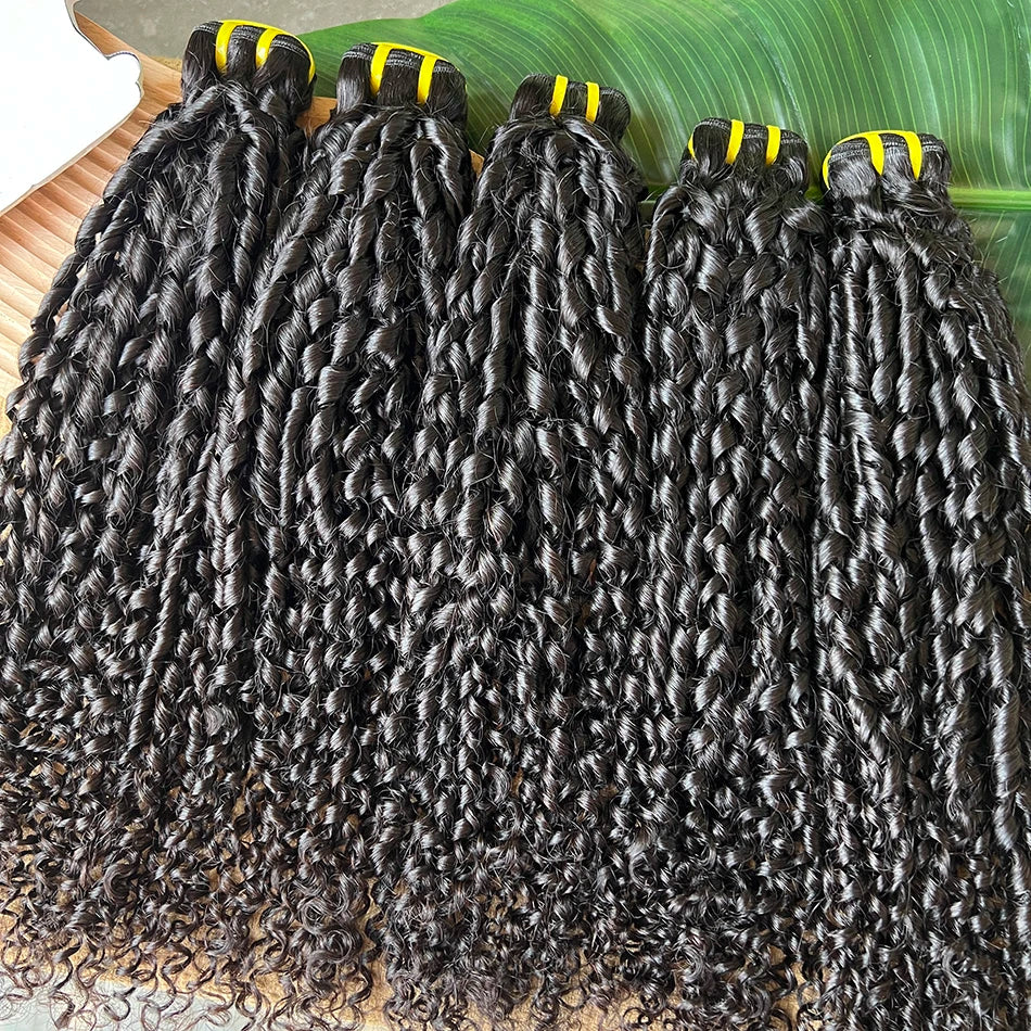 Pixie Curly Bundles #1B Natural Black Color Human Hair 10-30 Inches Bouncy Curly 100% Raw Virgin Hair Weave Extensions Weaving
