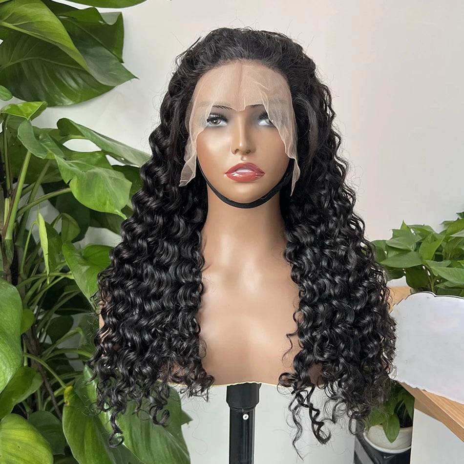 Water Wave 13x4 Hd Lace Frontal Human Hair Wigs Preplucked Bleached Knots Transparent Lace 200 Density Natural Color Hair Wig