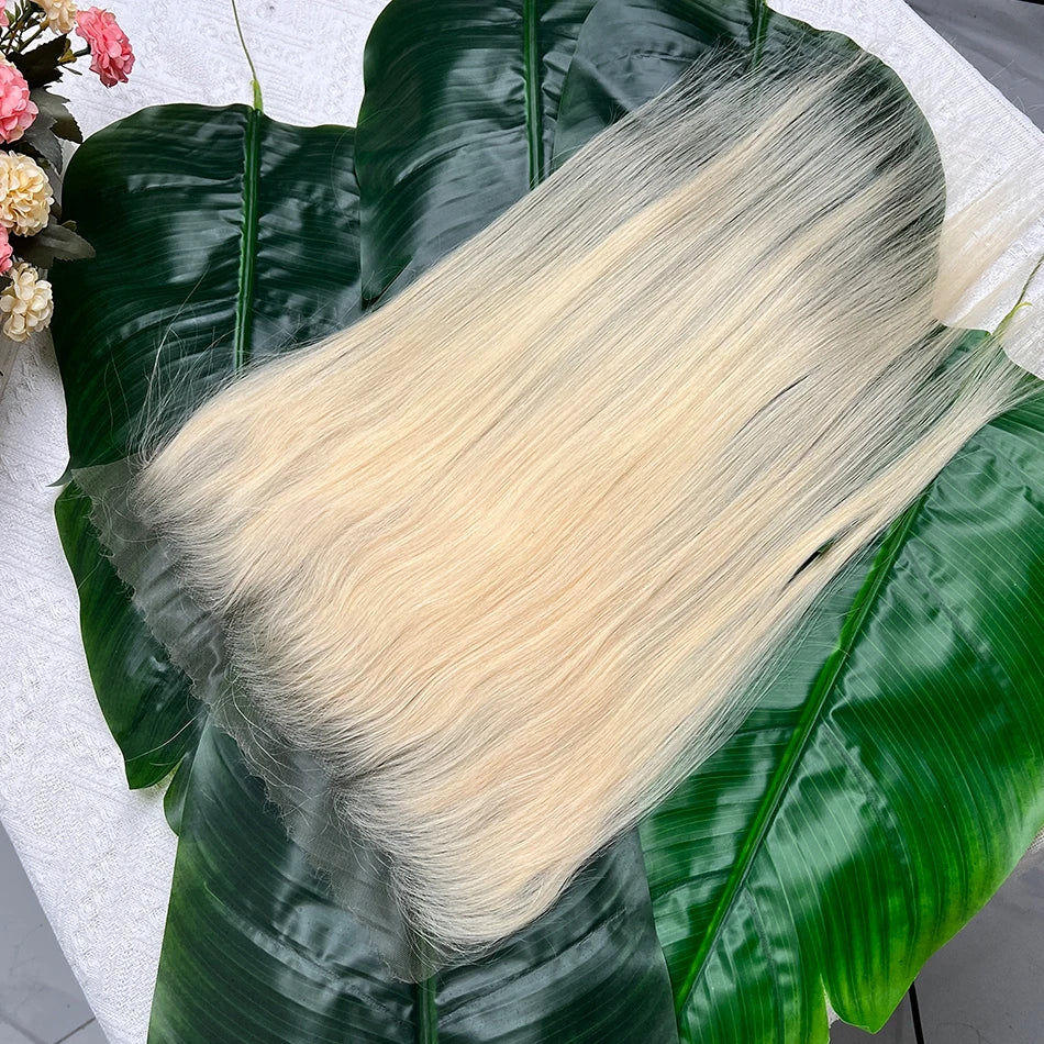 #613 Color Blonde 13x6 HD Lace Frontal Straight Real Human Hair Pre-Plucked Bleached Knots Melt Skin Invisible Lace For Women