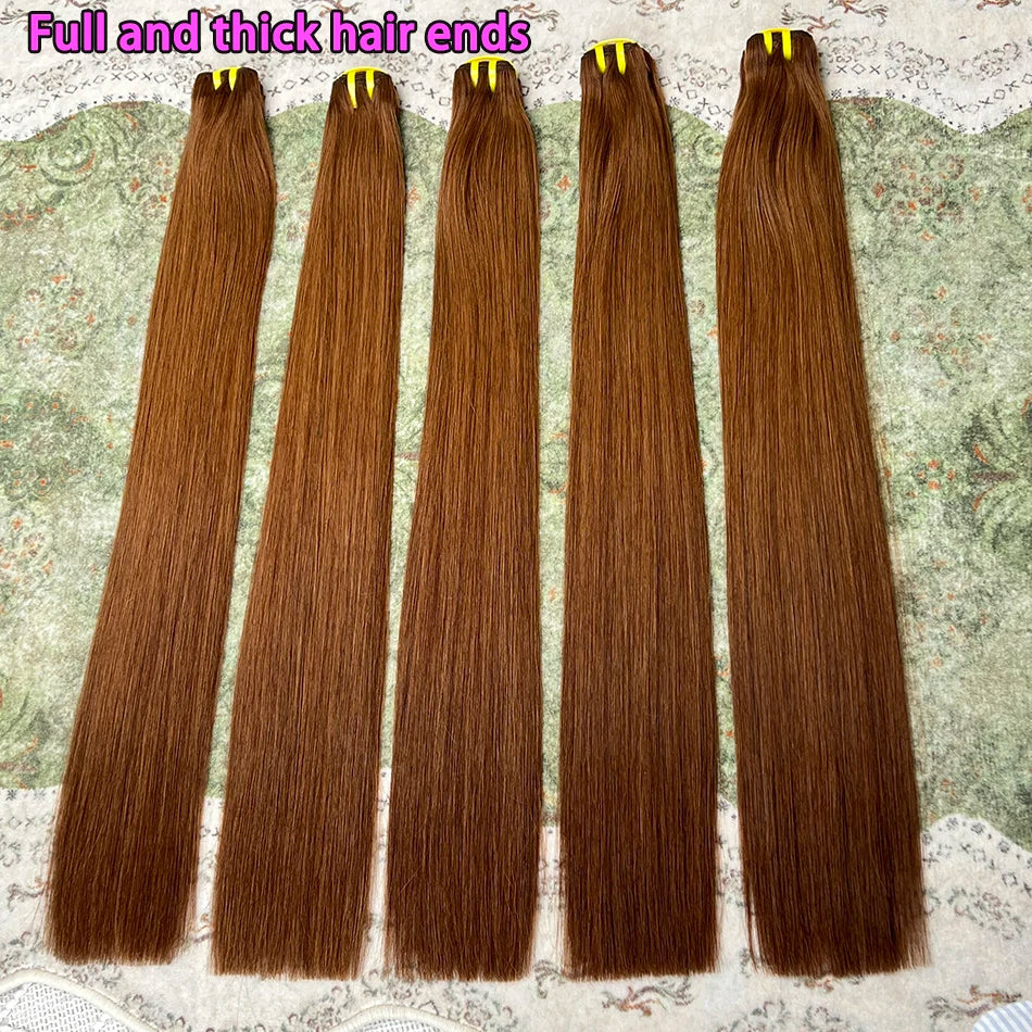 #4 Brown Color Double Drawn Straight Human Hair Bundles 100% Virgin Hair Weave Extensions 16-24 Inches 1/2/3/4 pcs Bundle Deals