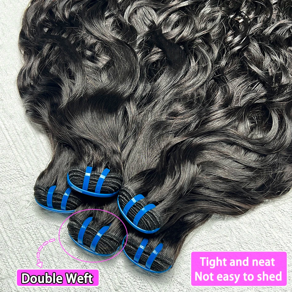 18A Natural Wave Bundles 100% Human Hair Unprocessed Raw Virgin Hair Weave Extensions #1B Natural Color Wavy Hair 1 2 3 4 pcs