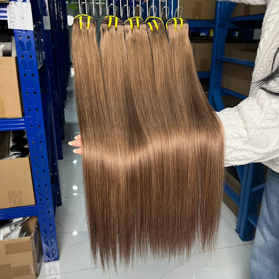Straight #6 Colored Human Hair Bundles 100% Virgin Human Hair Extensions Weaving 100 Grams 16-26 Inch 1/2/3/4 Bundles For Women