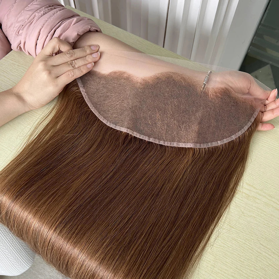 #4 Brown Color 13x4 Lace Frontal Straight Human Hair Melt Skin Invisible Transparent Lace Pre-Plucked Bleached Knots For Women