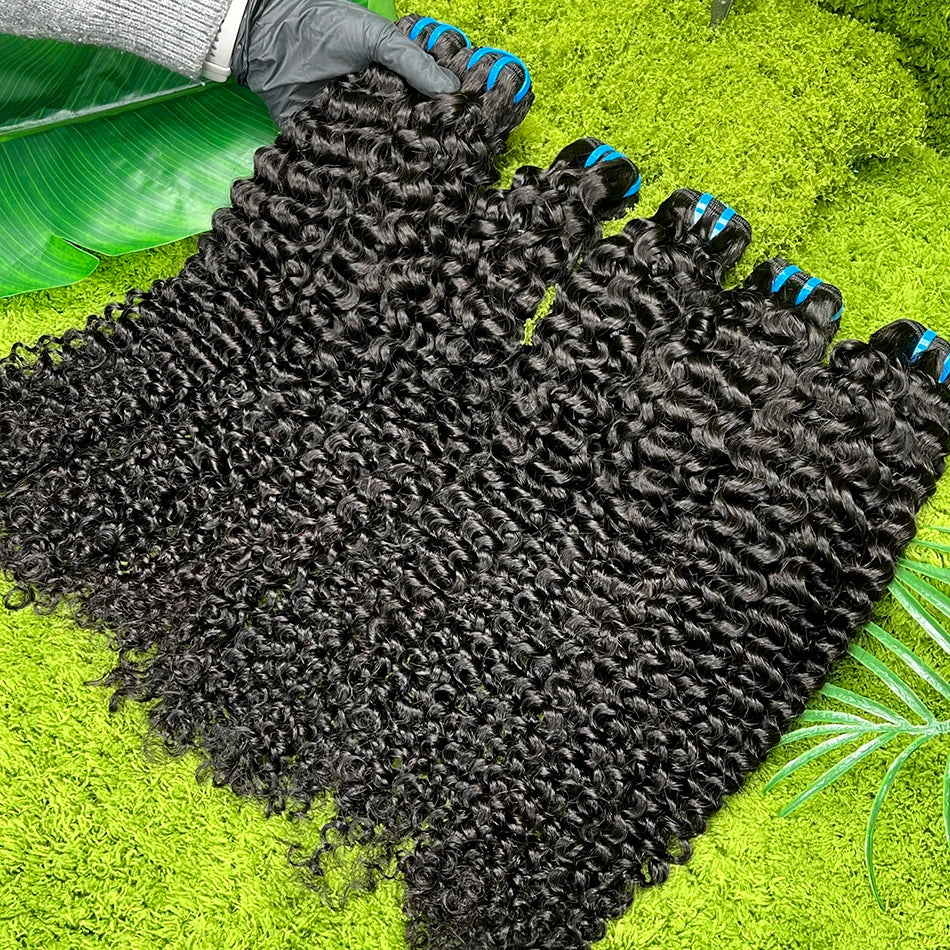 18A Deep Curly 100% Human Hair Bundles Extensions Weave #1B Natural Black Color 10-30 Inch Curl Wavy Raw Virgin Hair For Women