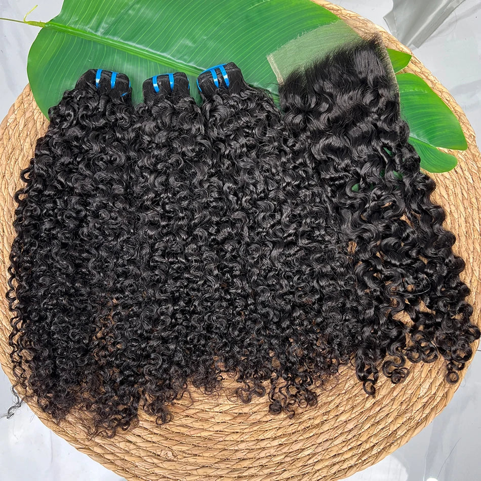 18A Burmese Curly Human Hair Bundles With 5x5 HD Lace Closure Invisible Melted All Color Skins #1B Color Hair Weave Extensions