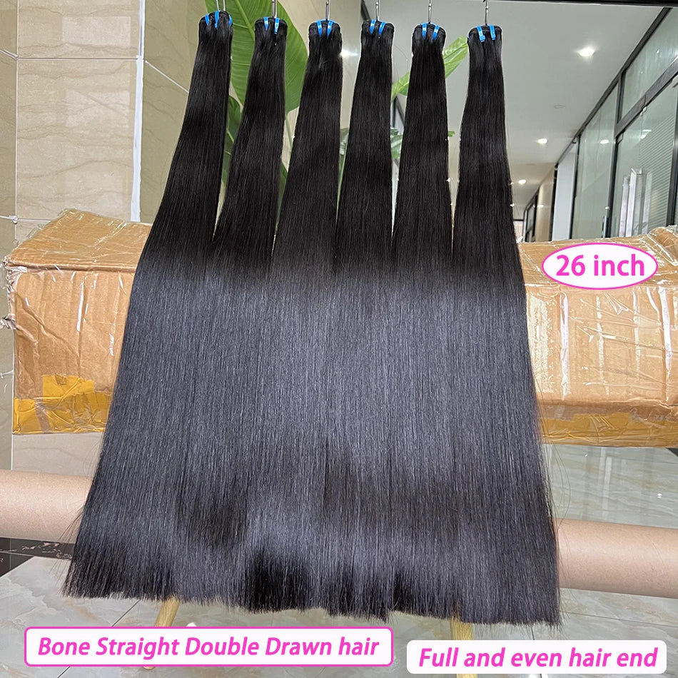 18A Double Drawn Bone Straight Human Hair Bundles Weave 100% Raw Virgin Hair Extensions #1b Natural Black Color Can Bleach #613