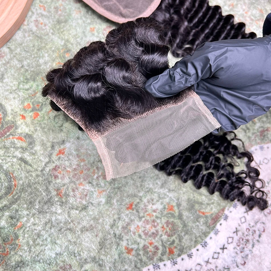 Deep Curly 4x6 Transparent Lace Closure 100% Human Hair #1B Natural Black Color Preplucked Bleached Knots Invisible Closure Hair
