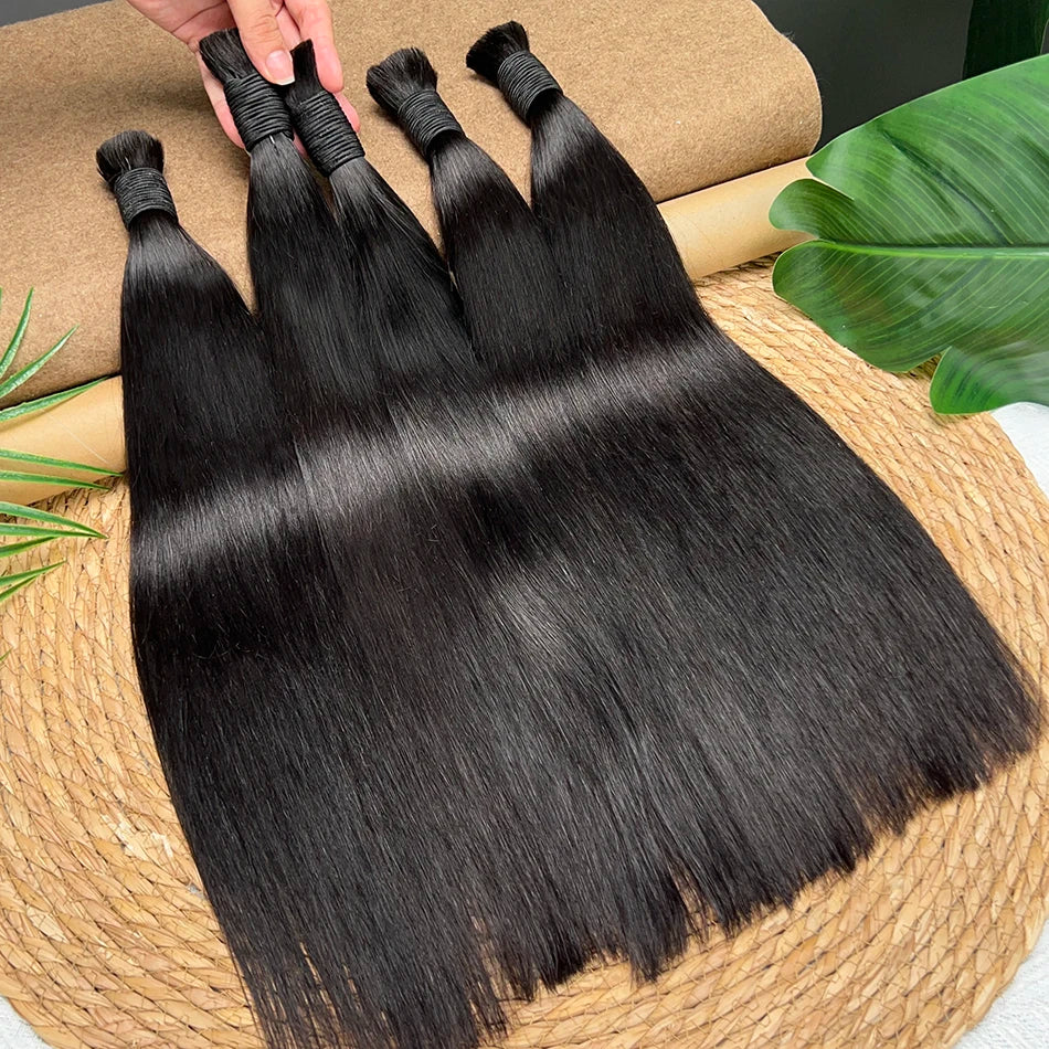 Straight Hair Bulk Braids Human Hair 100% Unprocessed Raw Virgin Human Hair No Weft For Braiding #1B Natural Black Color Hair