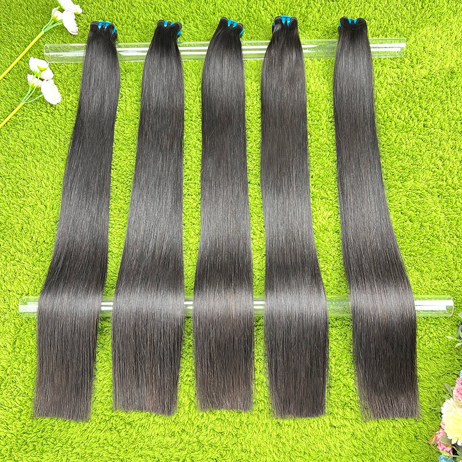 18A Bone Straight Double Drawn 100% Human Hair Bundles Weave Raw Virgin Hair Extensions #1B Natural Black Color Can Bleach #613
