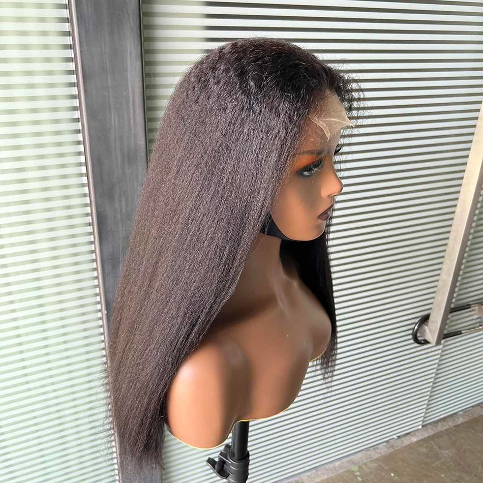 Kinky Straight Super Double Drawn 4x4 Lace Closure Wig HD Lace Human Hair Wigs Preplucked 200% Density Full Natural Raw Hair