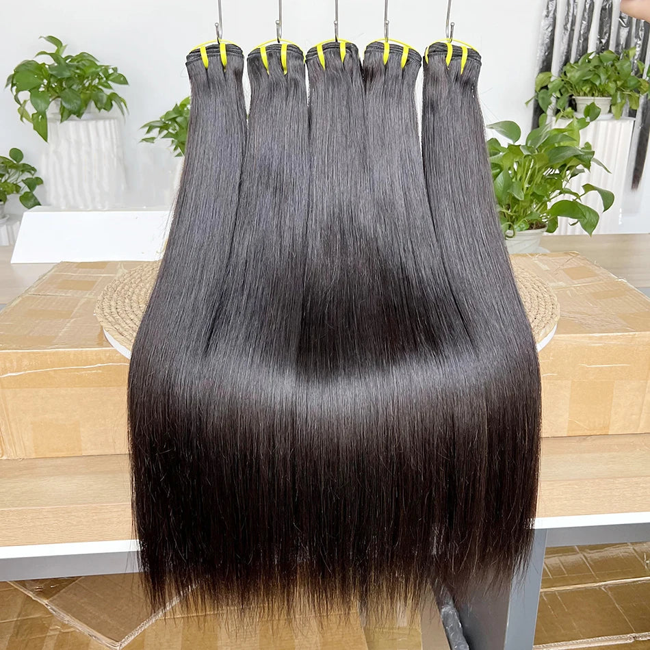Straight Human Hair Bundles 100% Vietnamese Unprocessed Raw Virgin Hair Weave Extensions Double Weft #1B Natural Black Color