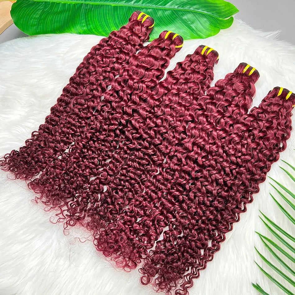 Deep Curly #99j Burgundy Colored Human Hair Bundles 100% Virgin Vietnamese Wavy Hair Weave Extensions 100grams/Bundle For Women