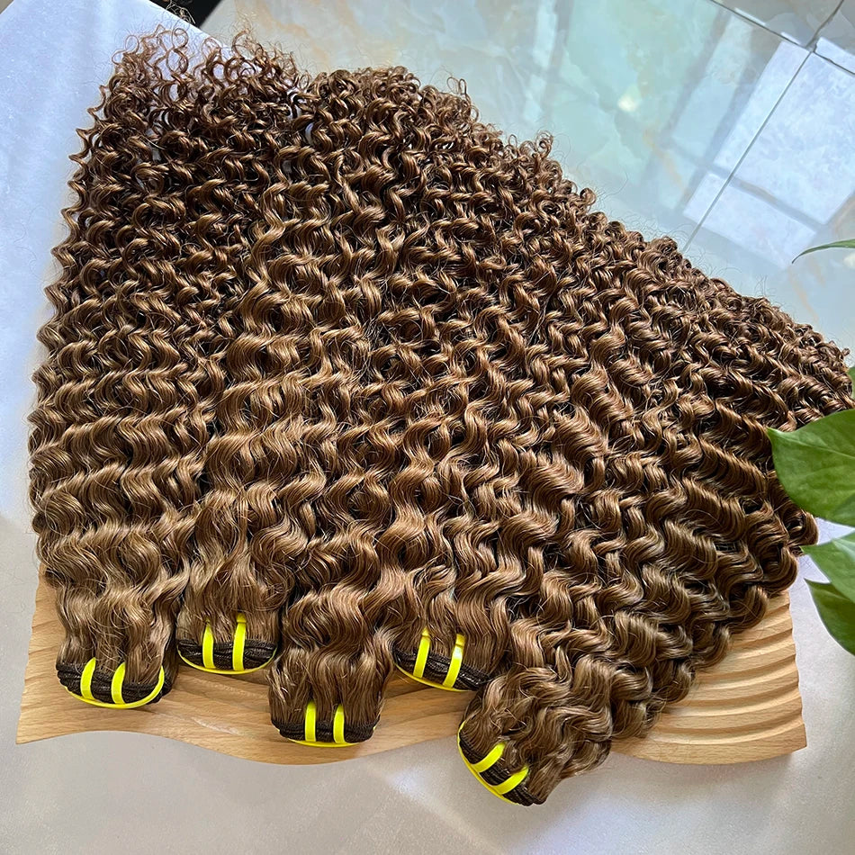#8 Colored Deep Curly Human Hair Bundles 100% Raw Virgin Vietnamese Wavy Hair Weave Extensions 100grams/bundle 18-26 Inch