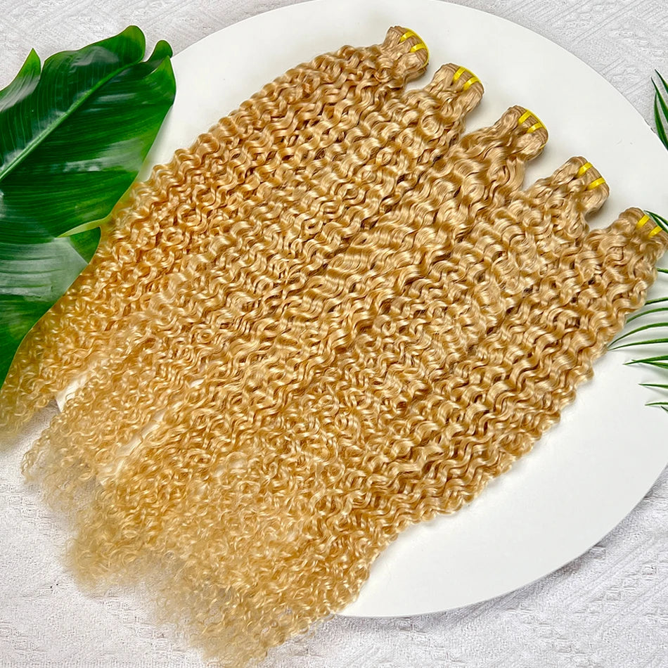 #613 Blonde Color Curly Bundles Human Hair 100% Virgin Hair Weaving Extensions 100grams 18-28 Inch Deep Curly 1 2 3 4 Bundles
