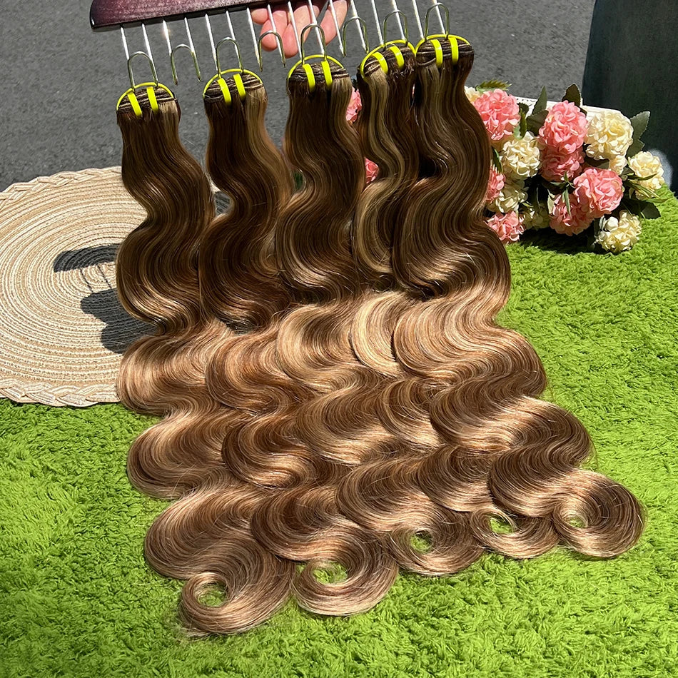 P4/27 Highlight Colored Body Wave Human Hair Bundles Honey Blonde 10-30 Inch 100grams/Bundle 100% Virgin Hair Weaving Extensions