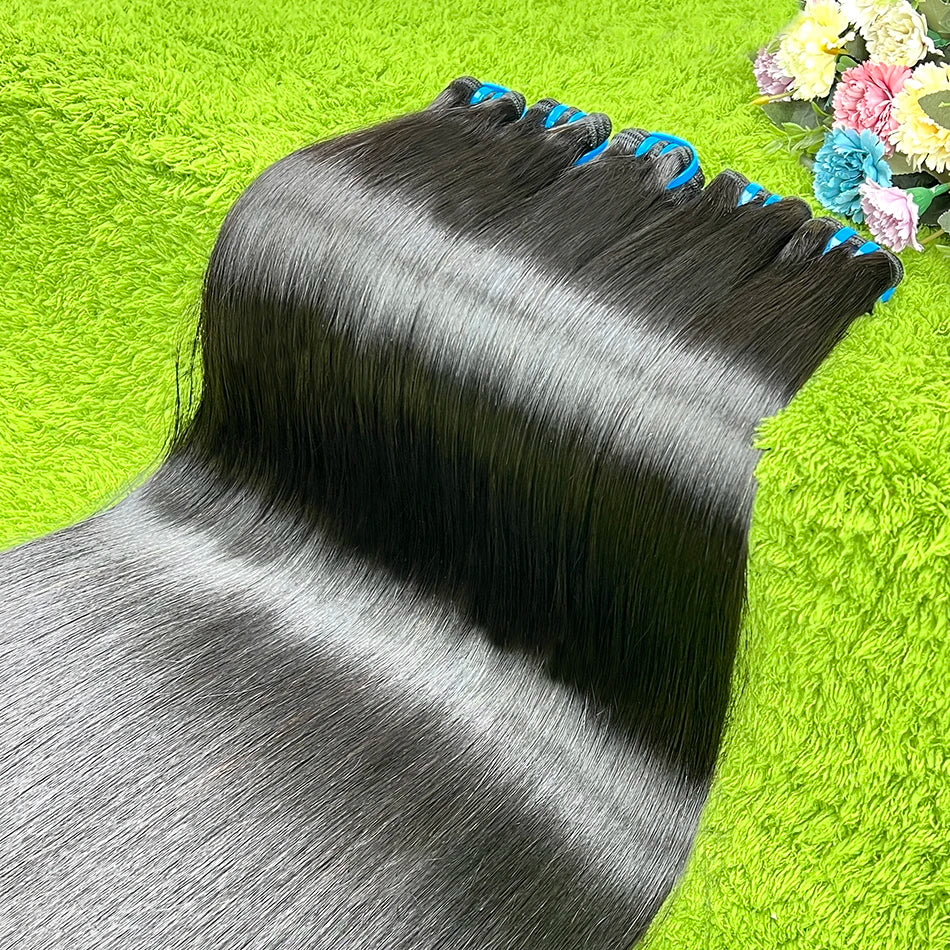 Double Drawn Bone Straight 100% Human Hair Bundles Weave 18A Raw Virgin Hair Extensions #1B Natural Black Color Can Bleach #613