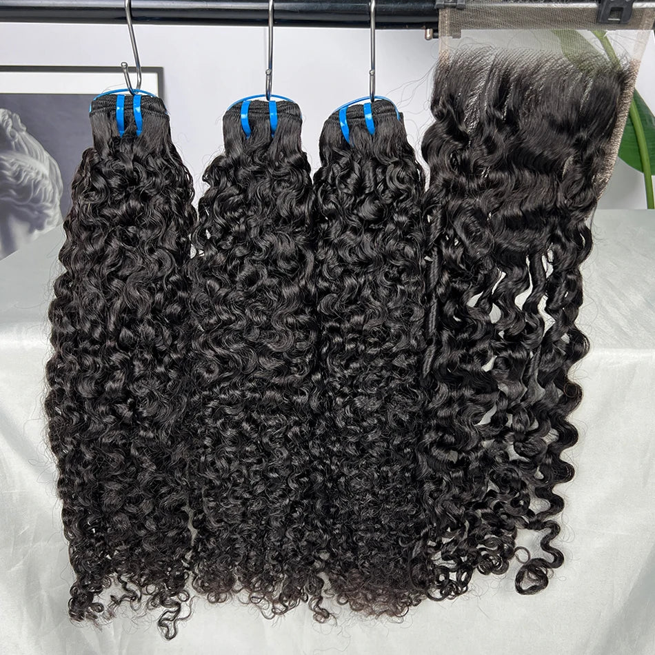 18A Burmese Curly Human Hair Bundles With 5x5 HD Lace Closure Invisible Melted All Color Skins #1B Color Hair Weave Extensions