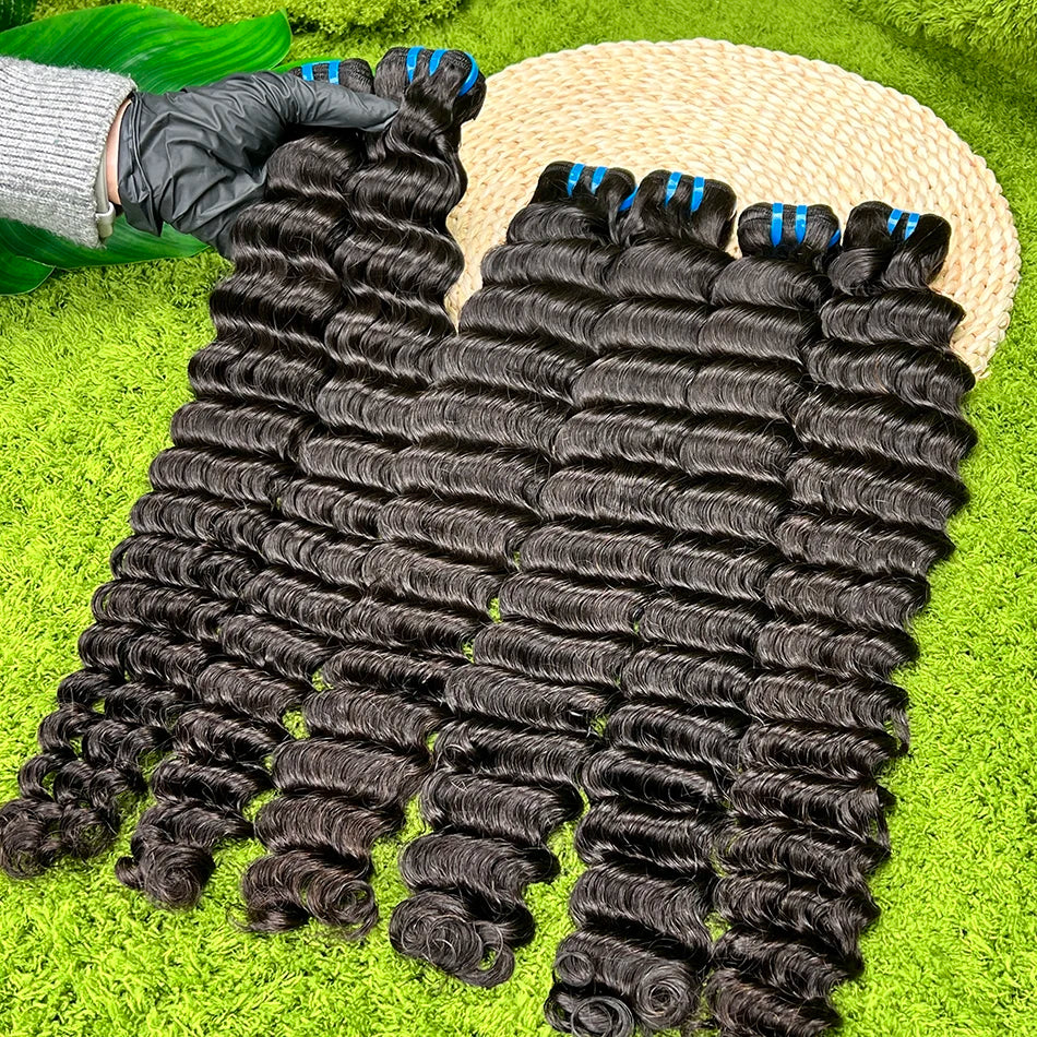 18A Deep Wave 100% Human Hair Bundles Unprocessed Raw Virgin Hair Weave Extensions #1B Natural Black Color Hair 1 2 3 4 pcs