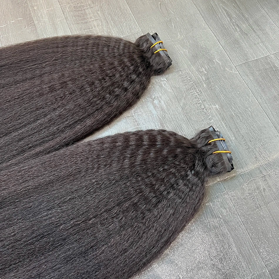 Kinky Straight PU Weft Seamless Clip ins Human Hair Extensions Invisible Unprocessed 100g 7Pcs/Set #1B Natural Color Long Hair